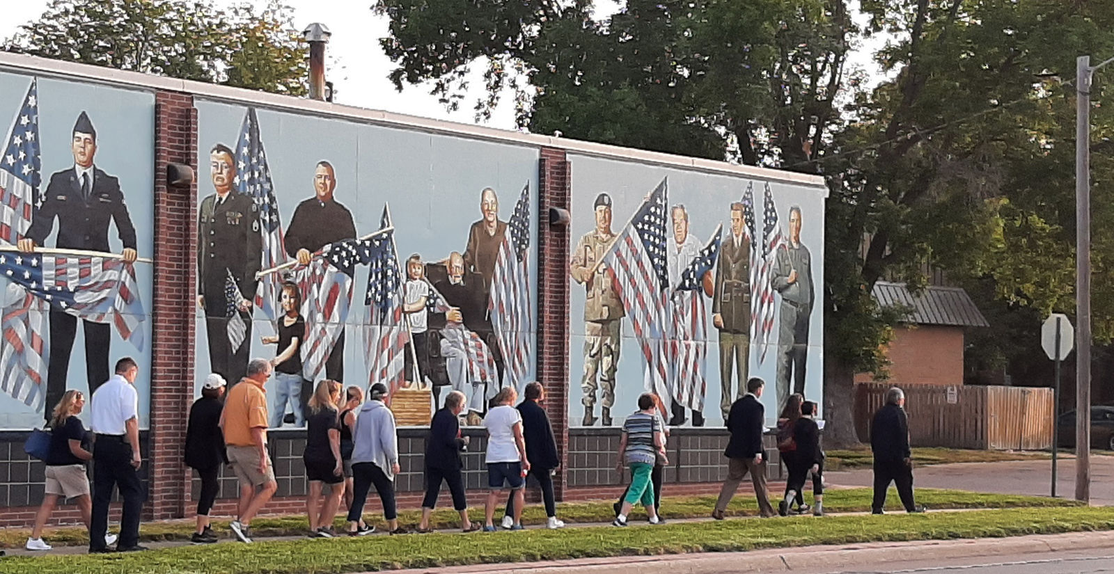 Walking past mural